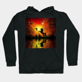 Unicorn and fairy playing in the sunset Hoodie